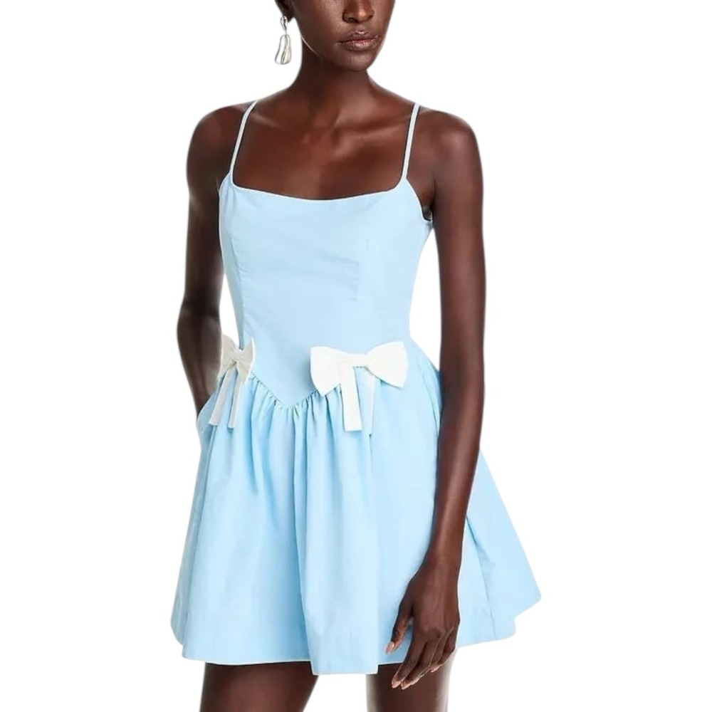 NWT Ciao Lucia Neroni Dress Ice Blue Silk Faille Mini Dress Bell Skirt Sz S $365